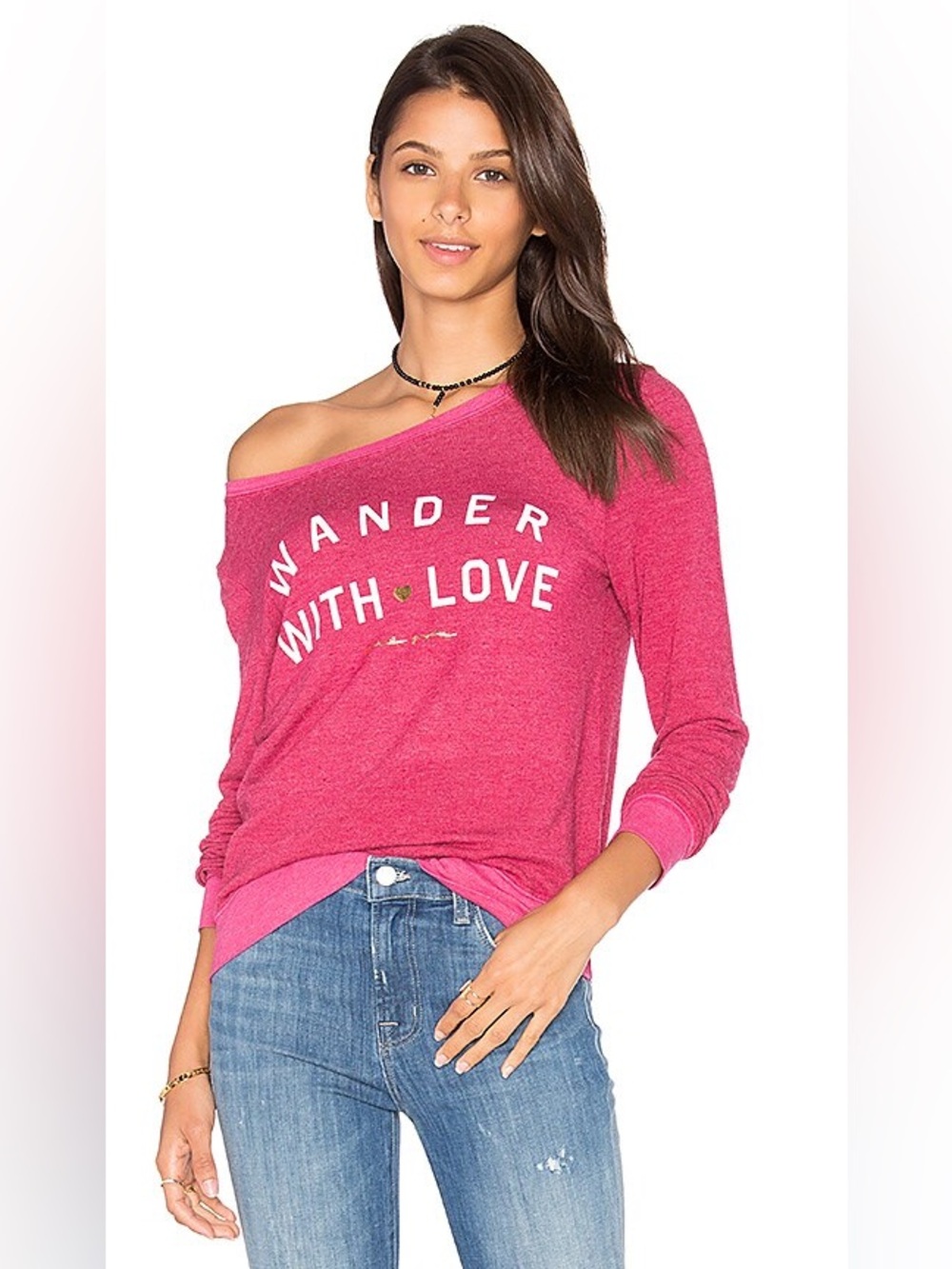 Spiritual Gangster Women’s 'Wander With Love' Scoop Neck Sweatshirt - Hot Pink
